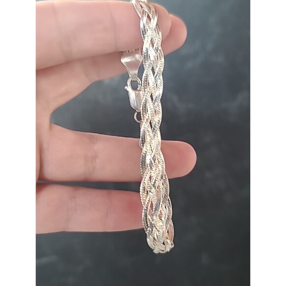 Mexican 925 Sterling Silver Braided Chain Bracelet Vintage - Picture 3 of 10